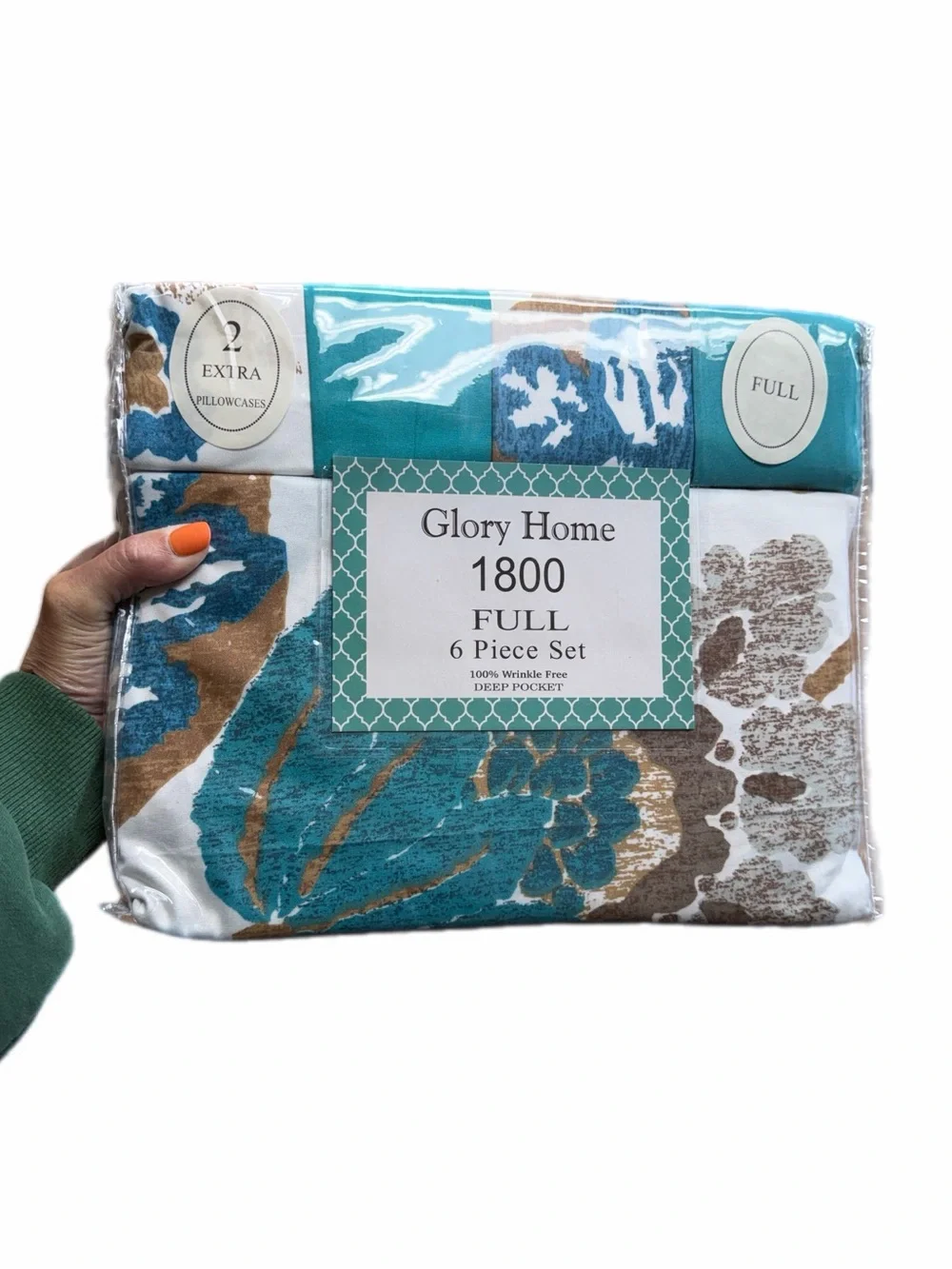 Glory Home 6 piece Full set Sheets style 1095 Teal & Brown NWT